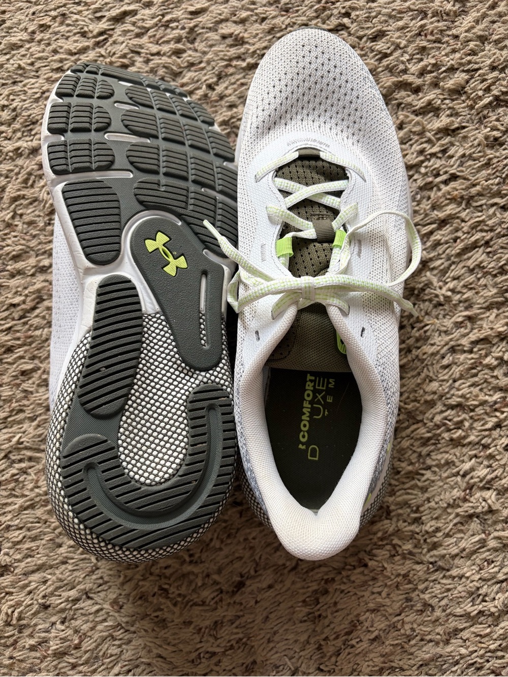 Under Armour White Athletic Shoes with Gray Soles and Lime Accents